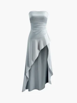 New Asymmetrical Ruffle Strapless Dress Cocktail & Party Dresses|Vacation Dresses