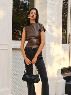 New Asymmetrical Skinny Faux Leather Tank Top Tank Tops & Camis|Tops