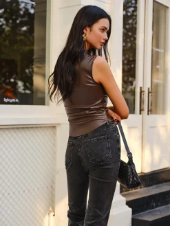 Discount Asymmetrical Skinny Faux Leather Tank Top Tank Tops & Camis|Tops