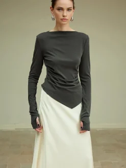 Best Asymmetrical Slim Jersey Blouse Blouses & Shirts|Matching Sets