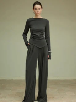 Best Asymmetrical Slim Jersey Blouse Blouses & Shirts|Matching Sets