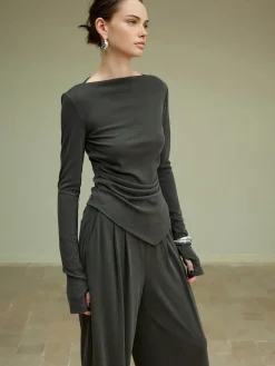 Best Asymmetrical Slim Jersey Blouse Blouses & Shirts|Matching Sets
