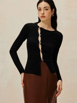 Discount Asymmetrical Split Button Knit Top Sweater Tops|Sweaters & Cardigans
