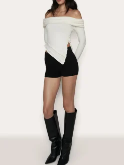 Sale Asymmetrical Split Off Shoulder Floral Cable Knit Top Sweater Tops|Sweaters & Cardigans