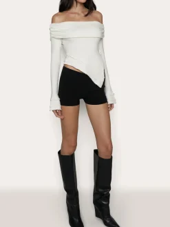 Sale Asymmetrical Split Off Shoulder Floral Cable Knit Top Sweater Tops|Sweaters & Cardigans