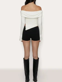 Sale Asymmetrical Split Off Shoulder Floral Cable Knit Top Sweater Tops|Sweaters & Cardigans