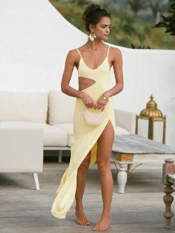 Sale Asymmetrical Split Thigh Cutout Long Dress Vacation Dresses|Summer Dresses