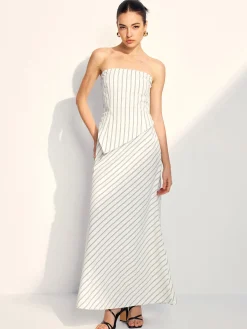 Asymmetrical Stripe Tube Skirt Set Skirt Sets|Long Sleeve Sets