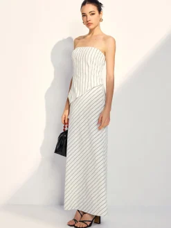 Asymmetrical Stripe Tube Skirt Set Skirt Sets|Long Sleeve Sets
