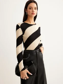 Hot Asymmetrical Striped Slim Knit Top Sweater Tops|Sweaters & Cardigans