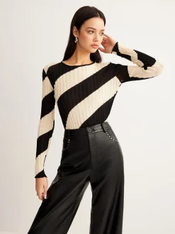 Hot Asymmetrical Striped Slim Knit Top Sweater Tops|Sweaters & Cardigans