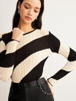 Hot Asymmetrical Striped Slim Knit Top Sweater Tops|Sweaters & Cardigans