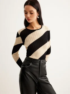 Hot Asymmetrical Striped Slim Knit Top Sweater Tops|Sweaters & Cardigans