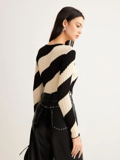 Hot Asymmetrical Striped Slim Knit Top Sweater Tops|Sweaters & Cardigans