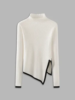 Discount Asymmetrical Trim Mock Neck Sweater Sweater Tops|Sweaters & Cardigans