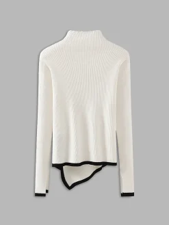 Discount Asymmetrical Trim Mock Neck Sweater Sweater Tops|Sweaters & Cardigans