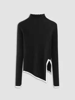 Discount Asymmetrical Trim Mock Neck Sweater Sweater Tops|Sweaters & Cardigans