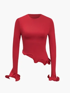 Asymmetrical Wave Trim Blouse Blouses & Shirts|Tops