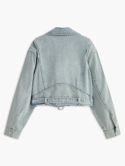 Asymmetrical Zipper Belted Denim Jacket Outerwear|Denim