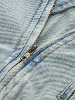 Asymmetrical Zipper Belted Denim Jacket Outerwear|Denim