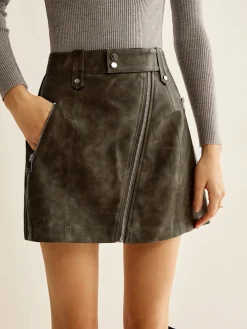 Outlet Asymmetrical Zipper Pockets Faux Leather Skirt Skirts|Bottoms