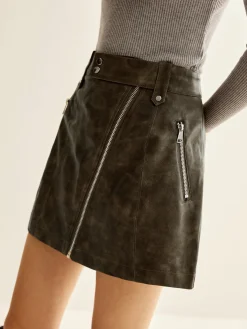 Outlet Asymmetrical Zipper Pockets Faux Leather Skirt Skirts|Bottoms