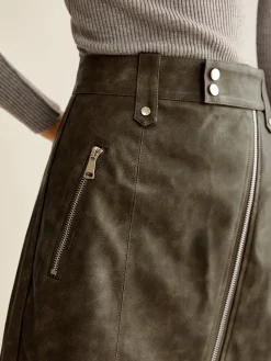 Outlet Asymmetrical Zipper Pockets Faux Leather Skirt Skirts|Bottoms