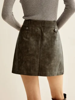 Outlet Asymmetrical Zipper Pockets Faux Leather Skirt Skirts|Bottoms