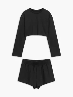 Outlet Athleisure Long Sleeve Three Piece Shorts Set Shorts Sets|Long Sleeve Sets