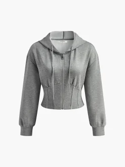 Outlet Athleisure Zipper Slim Hoodie Sweatshirts & Hoodies|Tops