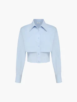 Baby Open Collar Double Layer Crop Shirt Crop Tops|Blouses & Shirts