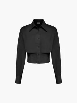 Baby Open Collar Double Layer Crop Shirt Crop Tops|Blouses & Shirts