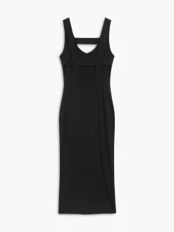 Online Back Cutout Knit Midi Dress Black Dresses|Sweater Dresses