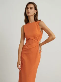 Clearance Back Cutout Linen Midi Dress Casual Dresses|Vacation Dresses