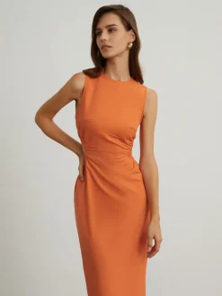 Clearance Back Cutout Linen Midi Dress Casual Dresses|Vacation Dresses