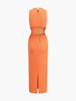 Clearance Back Cutout Linen Midi Dress Casual Dresses|Vacation Dresses