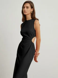 Clearance Back Cutout Linen Midi Dress Casual Dresses|Vacation Dresses
