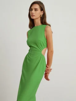 Clearance Back Cutout Linen Midi Dress Casual Dresses|Vacation Dresses