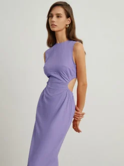 Clearance Back Cutout Linen Midi Dress Casual Dresses|Vacation Dresses