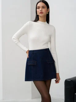 Best Back Zipper Denim Mini Skirt Skirts|Denim