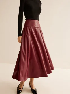 Outlet Back Zipper Pleated Faux Leather Skirt Skirts|Bottoms