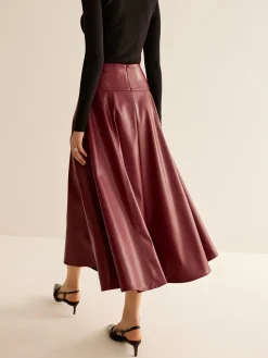 Outlet Back Zipper Pleated Faux Leather Skirt Skirts|Bottoms