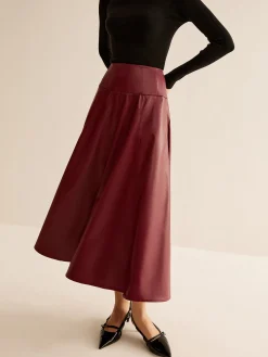 Outlet Back Zipper Pleated Faux Leather Skirt Skirts|Bottoms