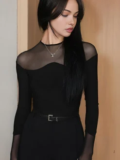 Outlet Back Zipper Sheer Panel Blouse Blouses & Shirts|Tops
