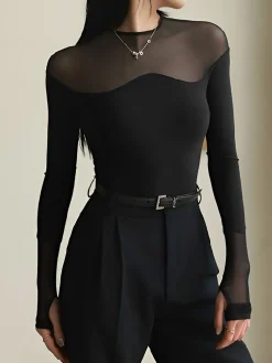 Outlet Back Zipper Sheer Panel Blouse Blouses & Shirts|Tops