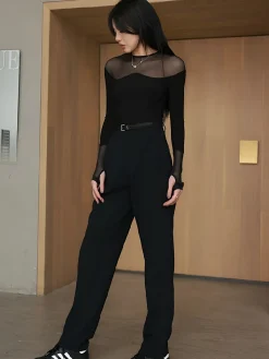 Outlet Back Zipper Sheer Panel Blouse Blouses & Shirts|Tops