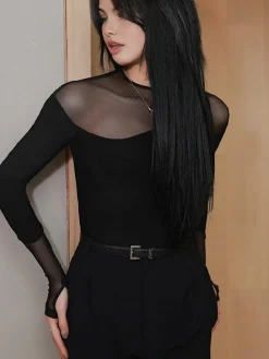 Outlet Back Zipper Sheer Panel Blouse Blouses & Shirts|Tops