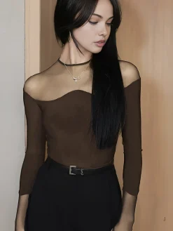 Outlet Back Zipper Sheer Panel Blouse Blouses & Shirts|Tops
