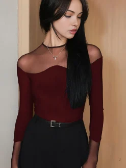 Outlet Back Zipper Sheer Panel Blouse Blouses & Shirts|Tops