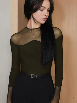 Outlet Back Zipper Sheer Panel Blouse Blouses & Shirts|Tops